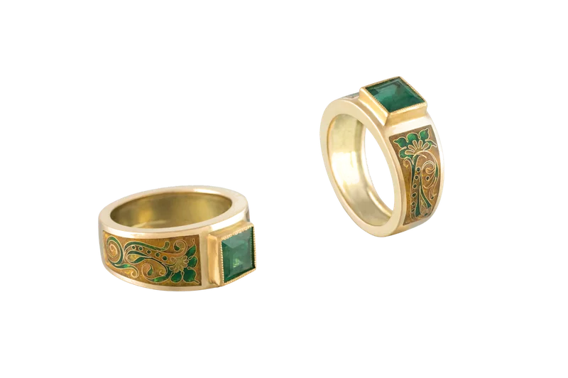 Emerald Scroll Rings